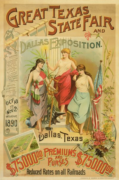 Grote Texas Staatsbeurs Poster, 1890 door American School